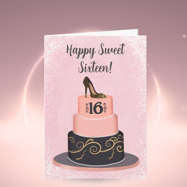 Happy Sweet Sixteen Fashionable Cake Card (Creator Uploaded)