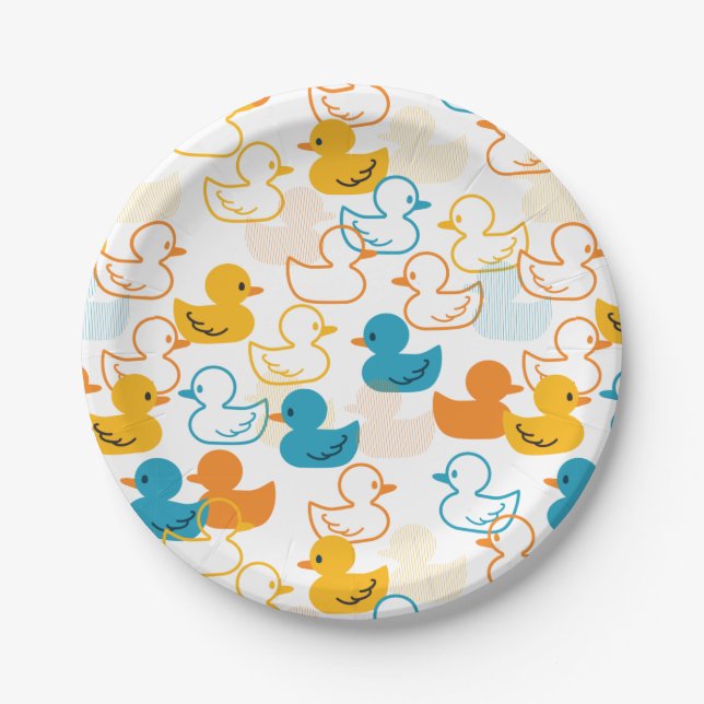 Happy Swimming a Paddling of Ducks Pattern II Paper Plate (Front)