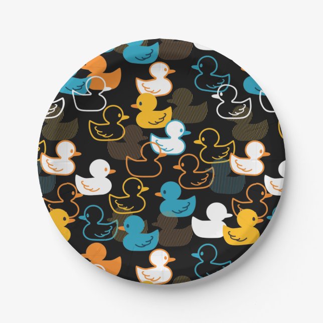Happy Swimming a Paddling of Ducks Pattern Paper Plate (Front)