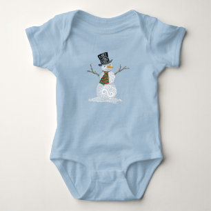 Happy Swirly Snowman  Baby Bodysuit