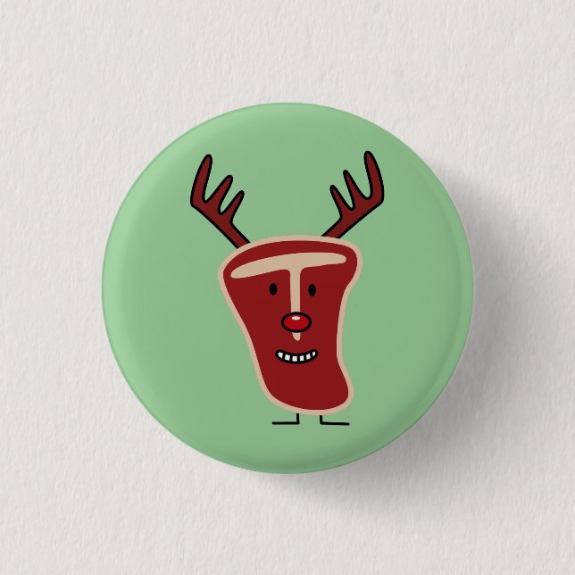 Happy T-Bone Steak Reindeer red nose Christmas 3 Cm Round Badge (Front)