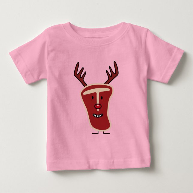 Happy T-Bone Steak Reindeer red nose Christmas Baby T-Shirt (Front)
