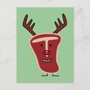 Happy T-Bone Steak Reindeer red nose Christmas Holiday Postcard