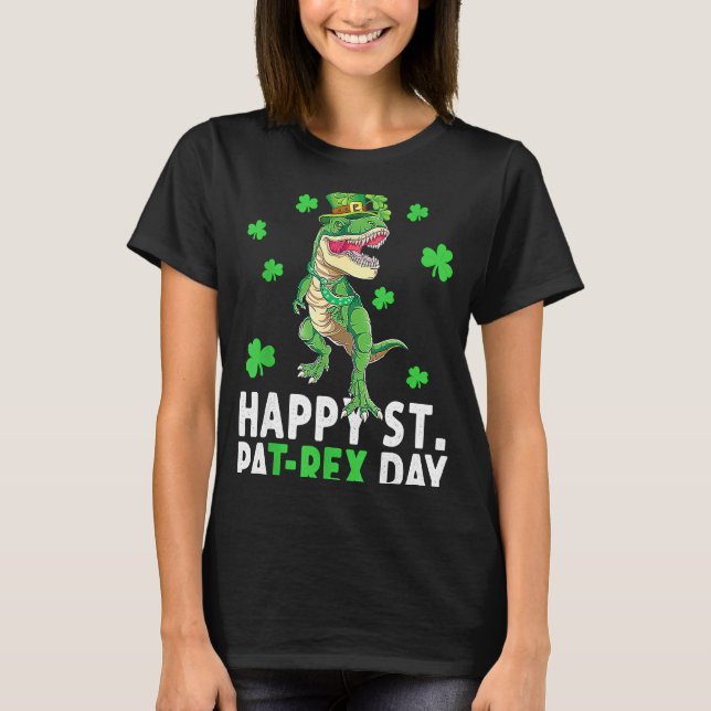 Happy T Rex Dinosaur Saint Patrick's Day For Boys  T-Shirt (Front)