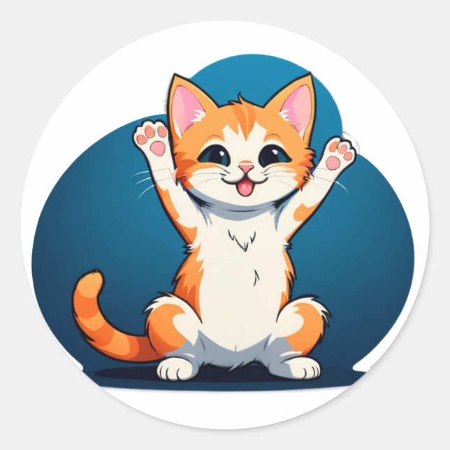Happy Tabby Kitten Classic Round Sticker (Front)