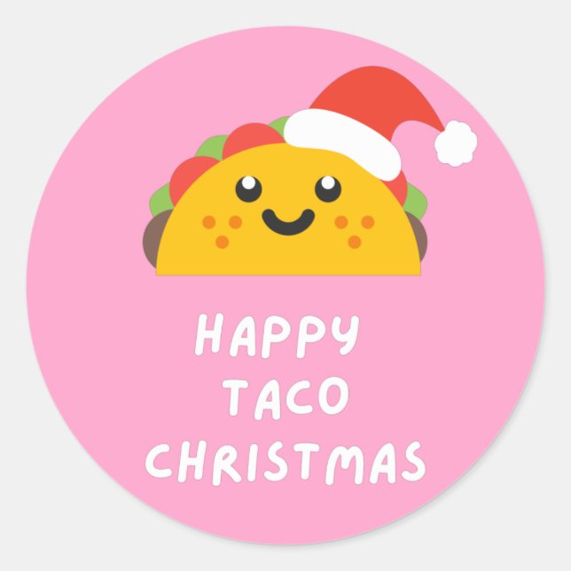 HAPPY TACO CHRISTMAS CLASSIC ROUND STICKER (Front)