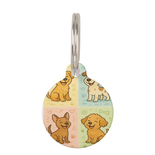 Happy Tails – Cartoon Dog Doodles Pet Tag (Front)
