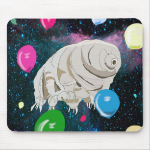 Happy Tardigrade floating through Space & balloons Mouse Pad