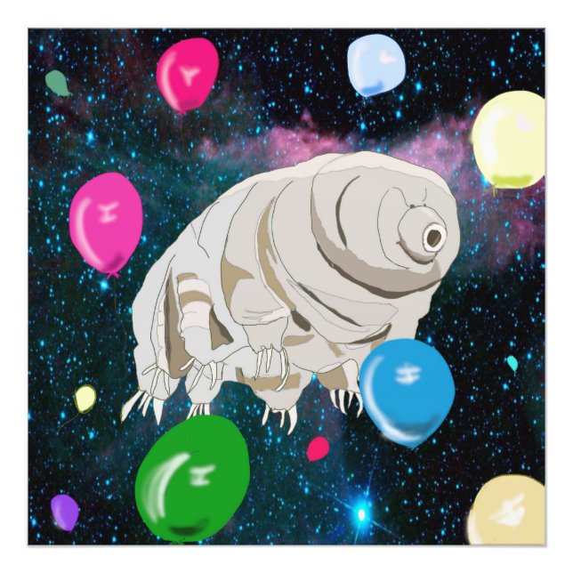 Happy Tardigrade floating through Space & balloons Photo Print (Front)