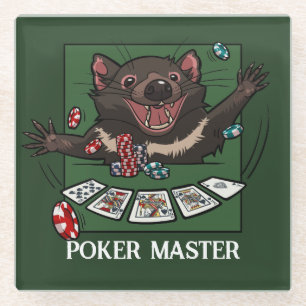 Happy Tasmanian Devil Character Poker Cartoon Glass Coaster