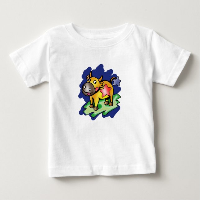 Happy Taurus Blue with Red Star Cartoon Baby T-Shirt (Front)