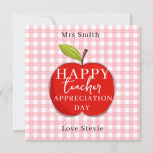 Happy Teacher Appreciation Card Red Apple Pink