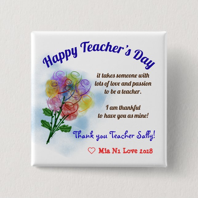 Happy Teacher’s Day 15 Cm Square Badge (Front)
