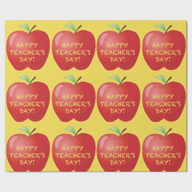 Happy Teachers Day Apple Wrapping Paper (Seam)