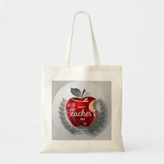 Happy Teachers Day Classy Red Apple Tote Bag (Front)