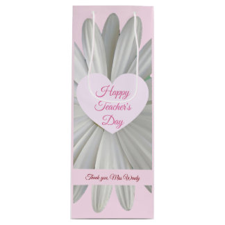 Happy Teachers Day Gift Bag - Pink Heart Daisy