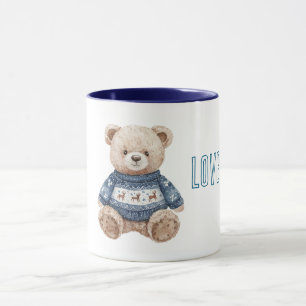 Happy Teddy Bear Blue Sweater Love Mug