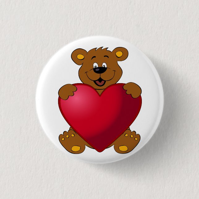 Happy teddybear with heart cartoon 3 cm round badge (Front)