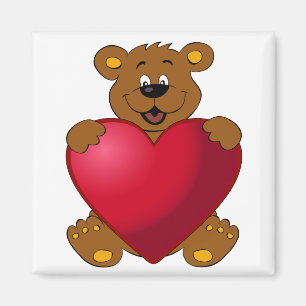 Happy teddybear with heart cartoon magnet