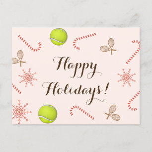 Happy Tennis Holidays Ball Racket Candy Cane Snow Postcard