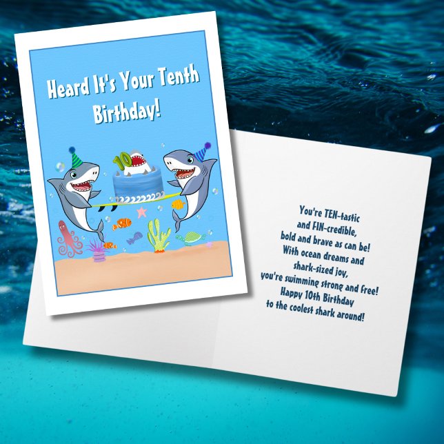 Happy Tenth Birthday Sharks with Cake card (Creator Uploaded)