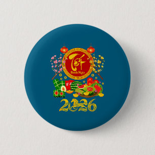 Happy Tet 2026 Year Of The Horse Vietnamese Xuan B 6 Cm Round Badge