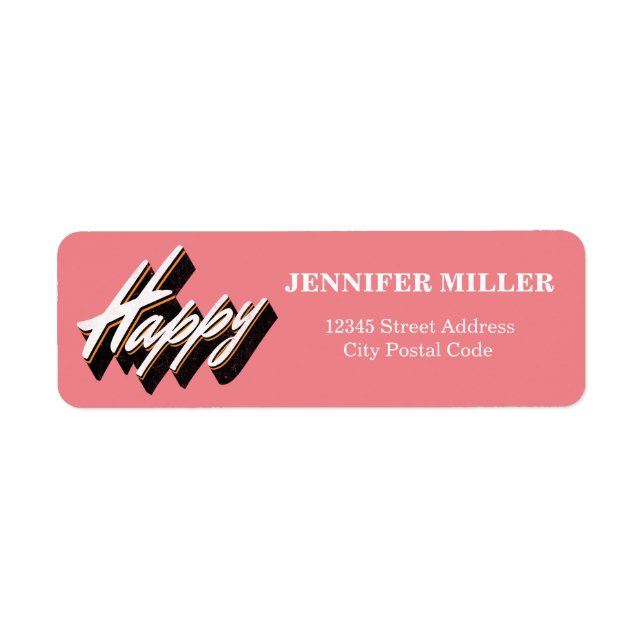 Happy text design return address label (Front)
