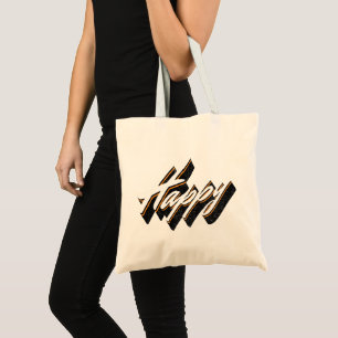 Happy text design tote bag