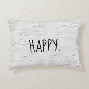 HAPPY Text On Birch Tree Accent Pillow