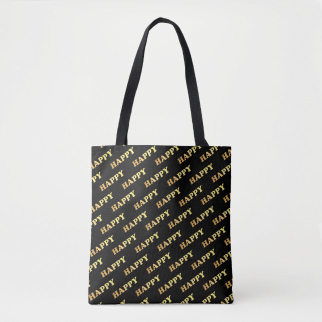 Happy Text Pattern Tote Bag (Front)