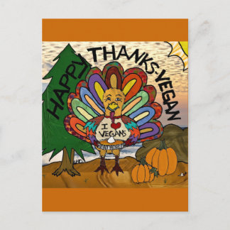 Happy Thanks Vegan Thanksgiving Turkey Holiday Postcard