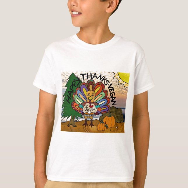 Happy Thanks Vegan Thanksgiving Turkey T-Shirt (Front)