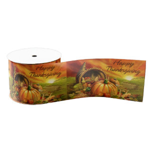 Happy Thanksgiving 2  3" Wide Ribbon Grosgrain Ribbon