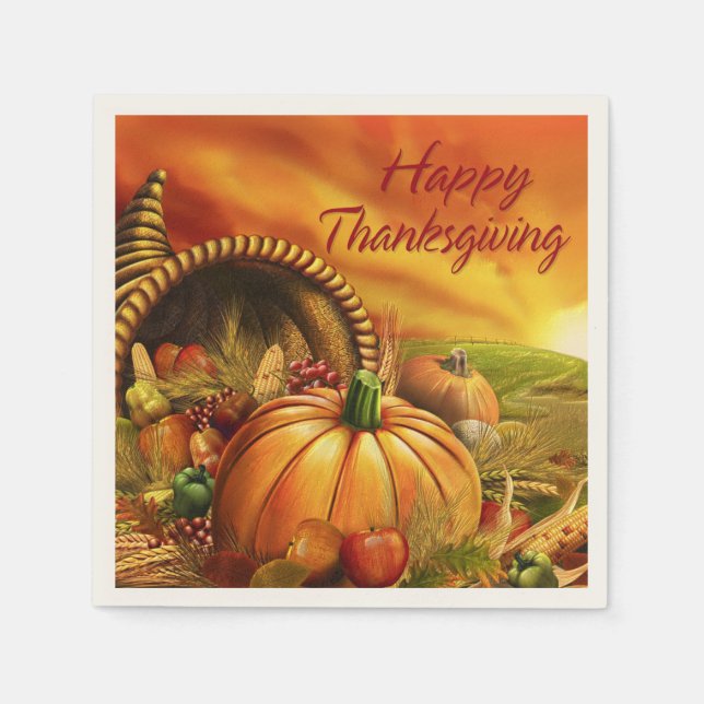 Happy Thanksgiving 2 Image Options Napkin (Front)