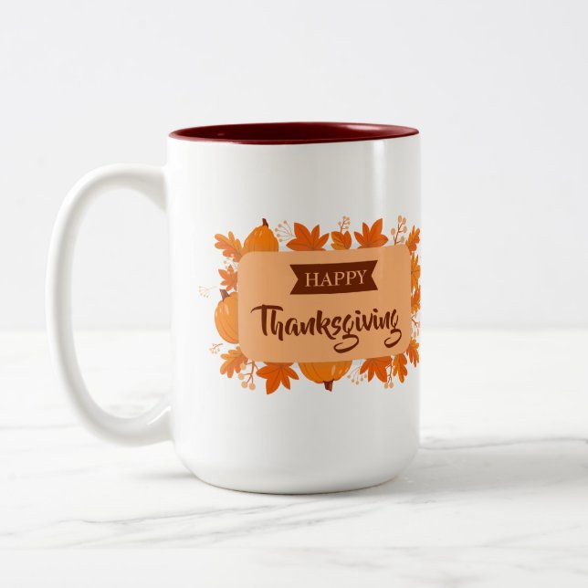 Happy Thanksgiving 2 Two-Tone Coffee Mug (Left)