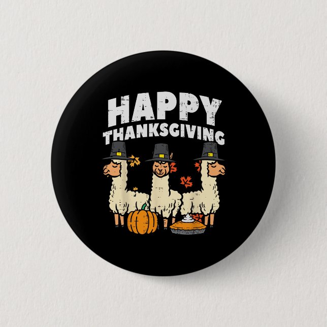 Happy Thanksgiving 3 Llama Fall Autumn Alpaca Men  6 Cm Round Badge (Front)