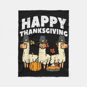 Happy Thanksgiving 3 Llama Fall Autumn Alpaca Men Fleece Blanket
