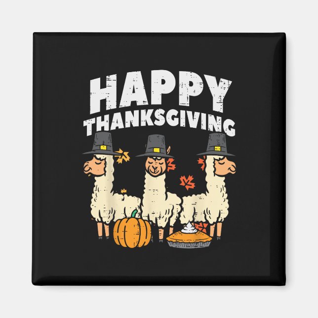 Happy Thanksgiving 3 Llama Fall Autumn Alpaca Men  Magnet (Front)