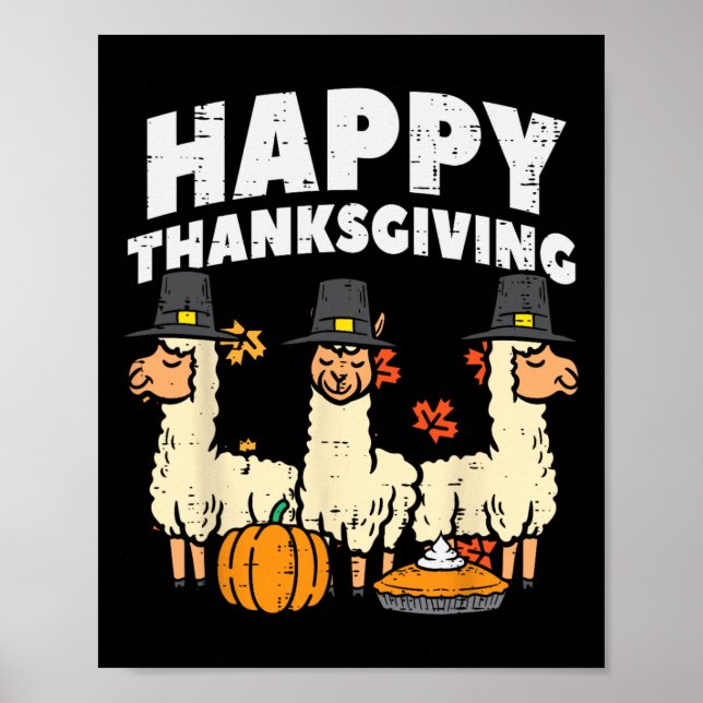 Happy Thanksgiving 3 Llama Fall Autumn Alpaca Men  Poster (Front)