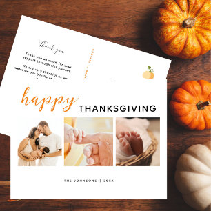 Happy Thanksgiving 3 Photo Baby Shower Thank You Holiday Postcard