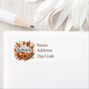 Happy Thanksgiving add message pumpkin flower Return Address Label