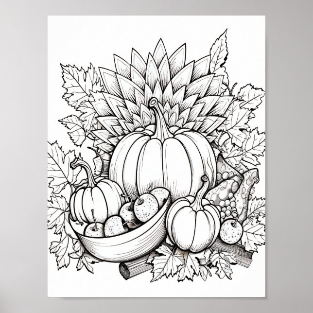 Happy Thanksgiving Adult Colouring Poster (Front)