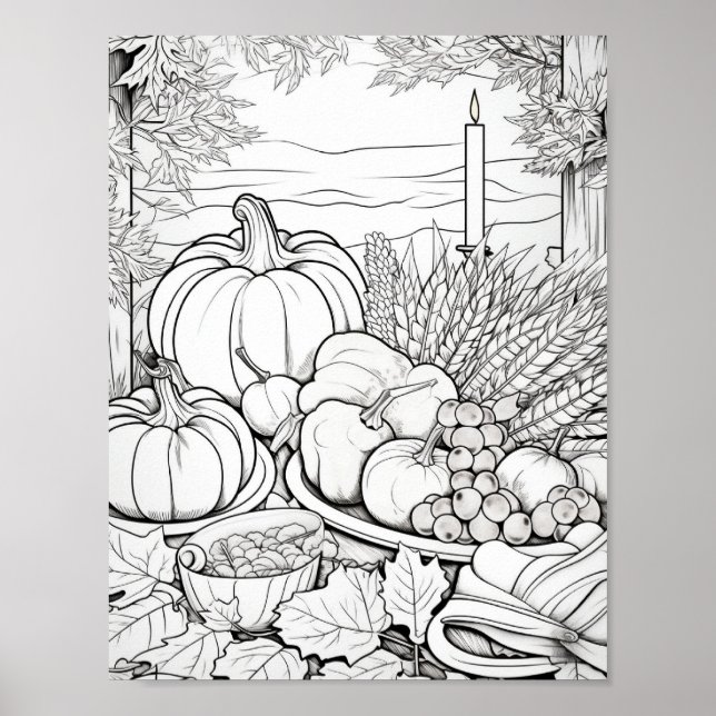 Happy Thanksgiving Adult Colouring Poster (Front)