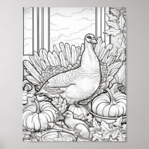 Happy Thanksgiving Adult Colouring Poster