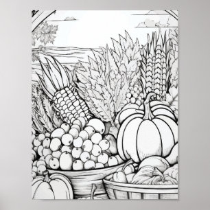 Happy Thanksgiving Adult Colouring Poster