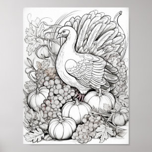 Happy Thanksgiving Adult Colouring Poster