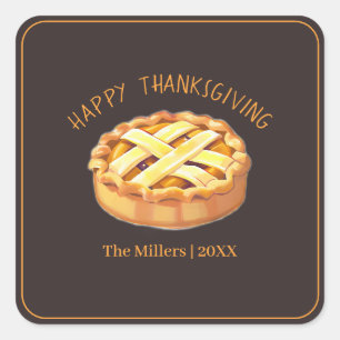 Happy Thanksgiving Apple Pie Personalised  Square Sticker