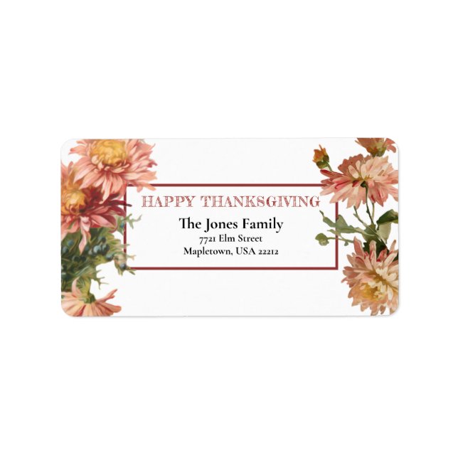 Happy Thanksgiving Autumn Chrysanthemums Label (Front)