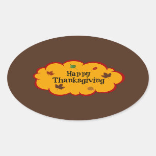 Happy Thanksgiving, autumn colors, Oval Sticker