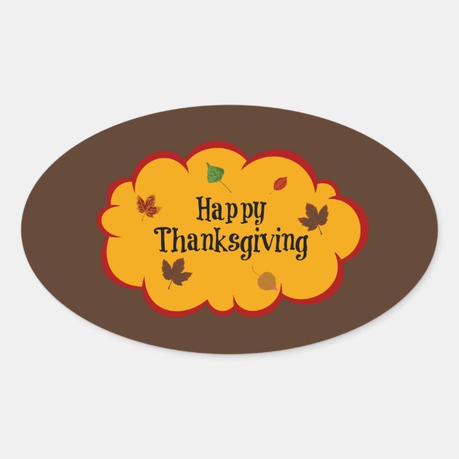 Happy Thanksgiving, autumn colours, Oval Sticker (Front)